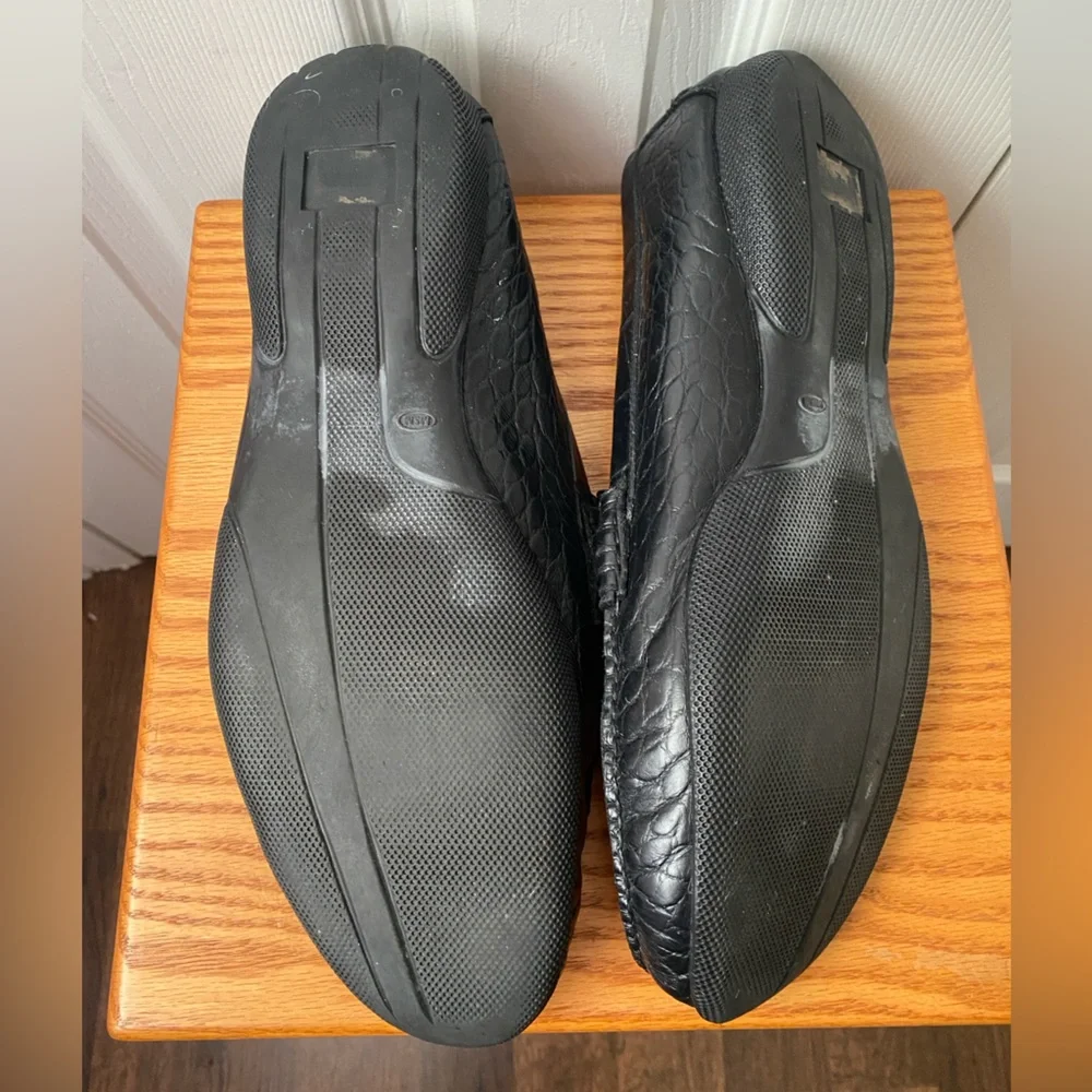 Peter Millar Black Croc Embossed Leather Horse Bit Driving Loafers SZ 12M